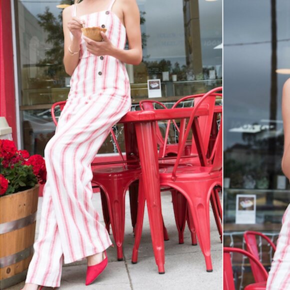Red and White Striped Jumpsuit - Picture 1 of 4